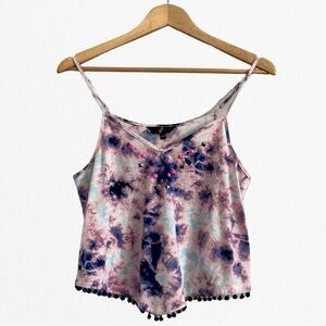 g:21 Women’s Pink & Blue Tye-dyed Spaghetti Straps Top with Navy Trim